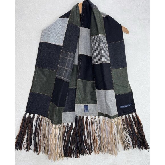 Arnold Brant Reversible Cashmere Patchwork Scarf Brown Gray Fringe Made in Italy - Picture 1 of 16